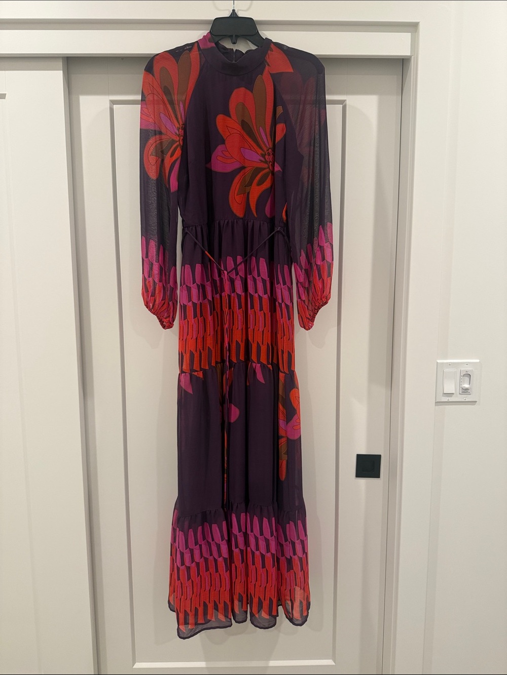 Maison Tara Purple Maxi Dress with Red & Pink Floral Print